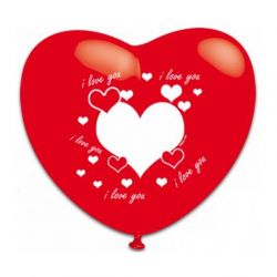   Piros szv formj,I love you feliratos,latex lufi,30 cm,10 db.