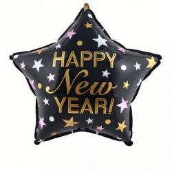   Csillag alak,happy new year feliratos,flia lufi,46 cm.