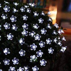   Led napelemes Cseresznyevirg fnyfzr, hideg fehr, 5 m